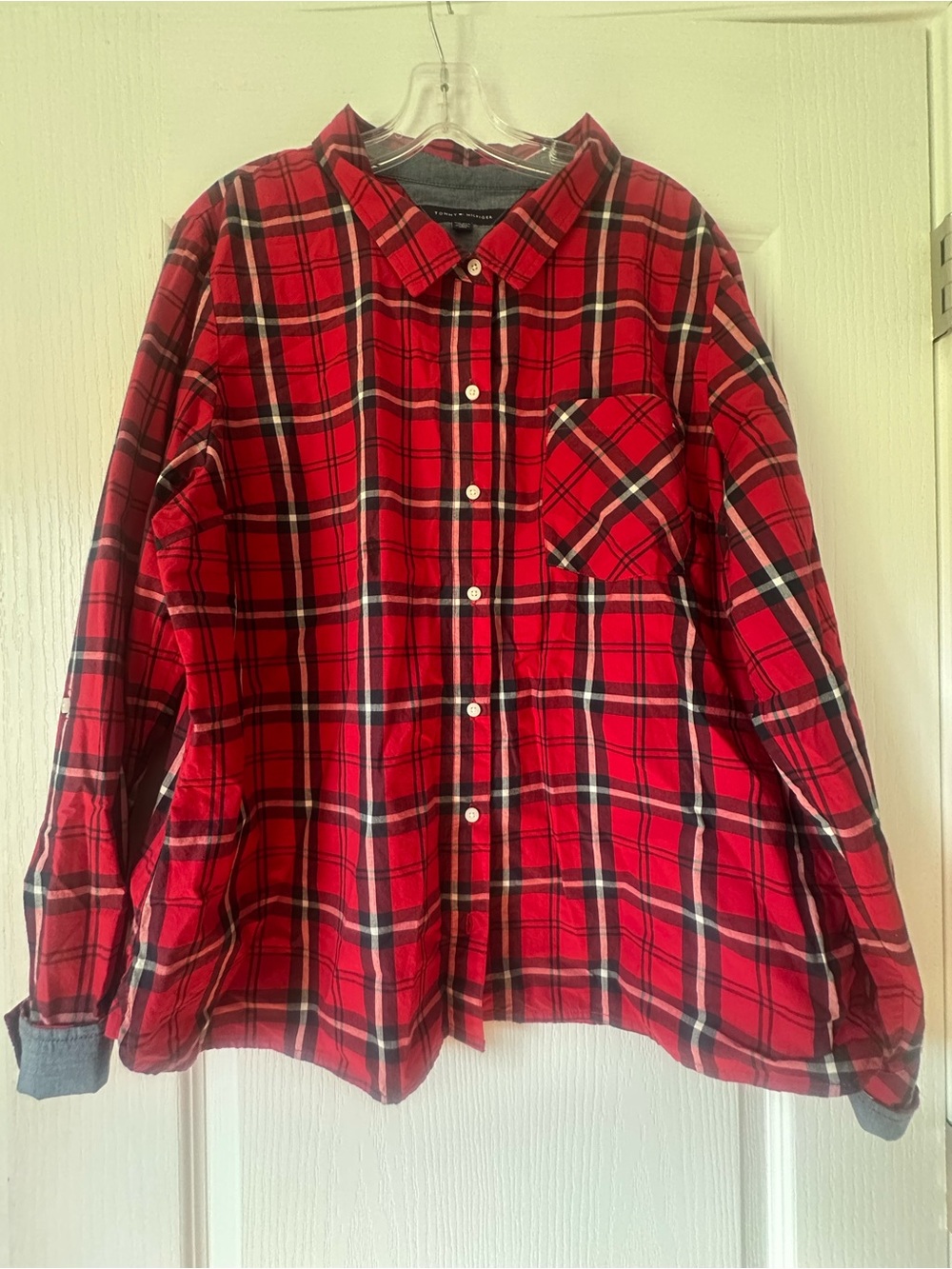 Tommy Hilfiger Red Plaid Cotton Button-Down Shirt